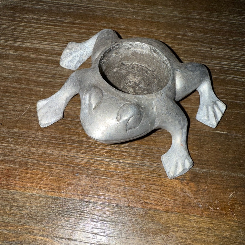 pewter frog votive candle holder